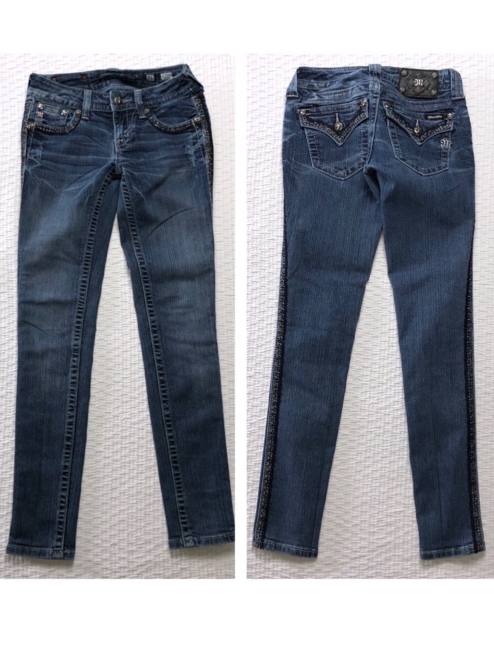 Miss Me Skinny Jeans size 26 Js566os Flap Pockets Blink Embroidered